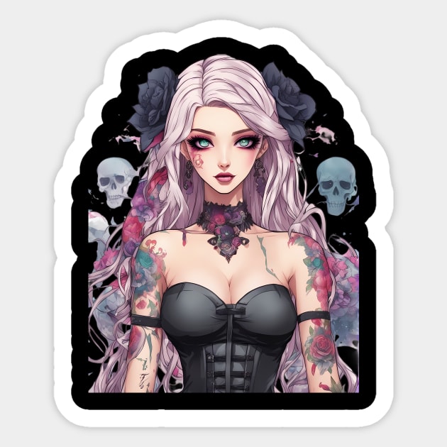 Ethereal Despair Heart of an Emo Goth Anime Girl Sticker by animegirlnft